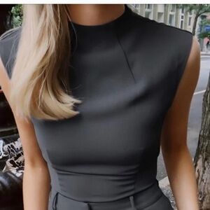 Commence Gray Fitted Mock Neck Top Charcoal S